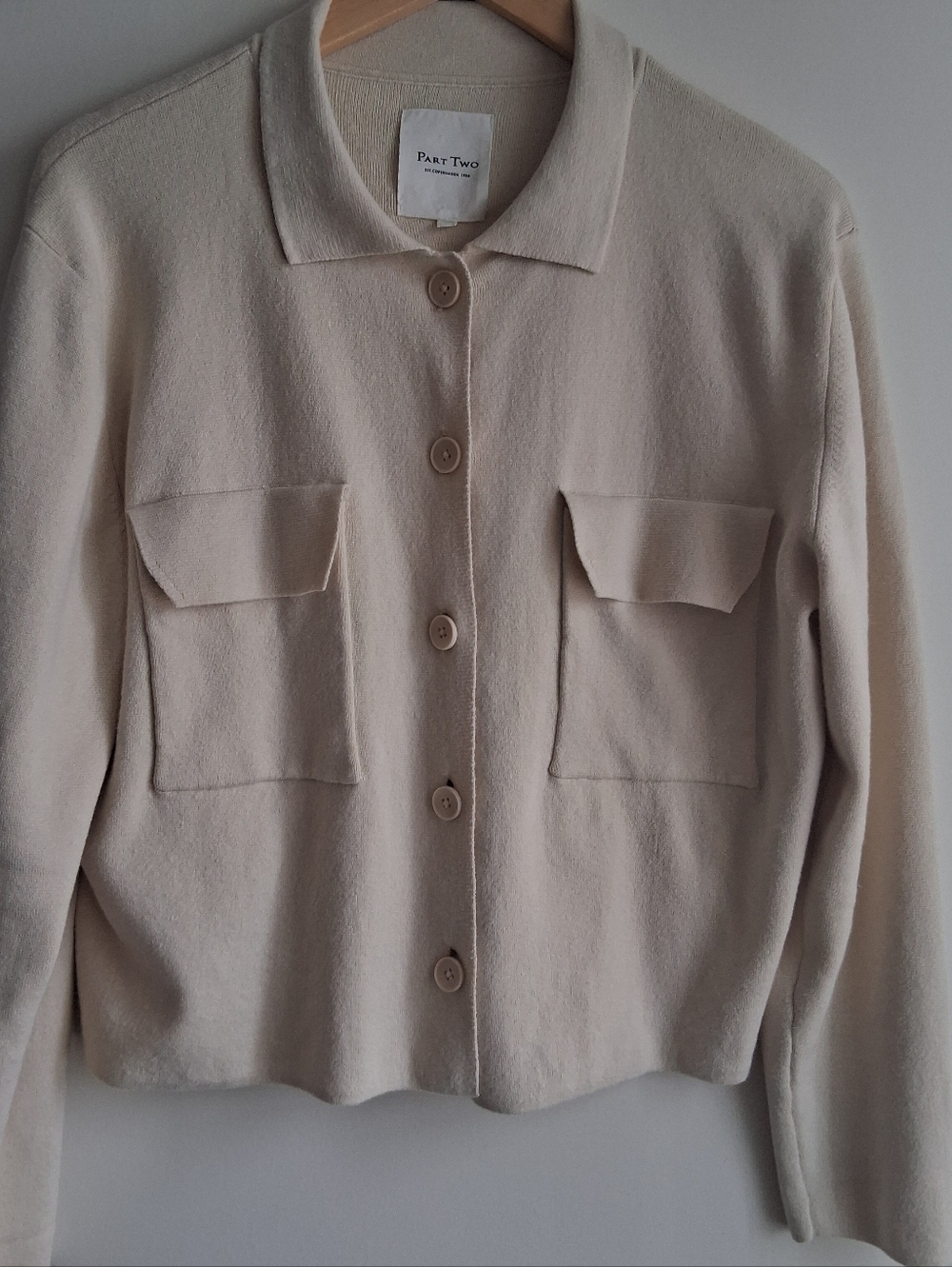 Part Two Frieda Cotton Cardigan Knit Jacket Size Large Pocket Collar Style EUC - Picture 2 of 11